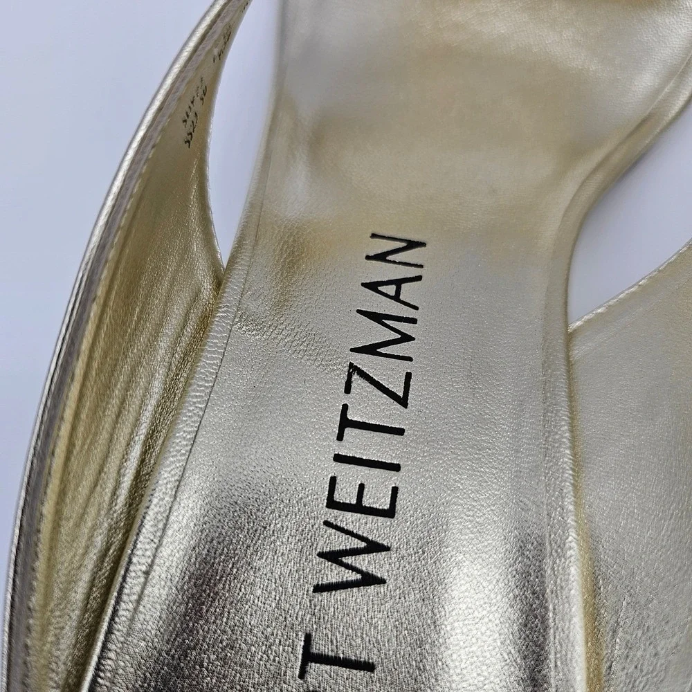 Stuart Weitzman Womens Miami 50 Wedge Slide‎ Metallic Gold Sandal Platino 6B - Picture 6 of 9